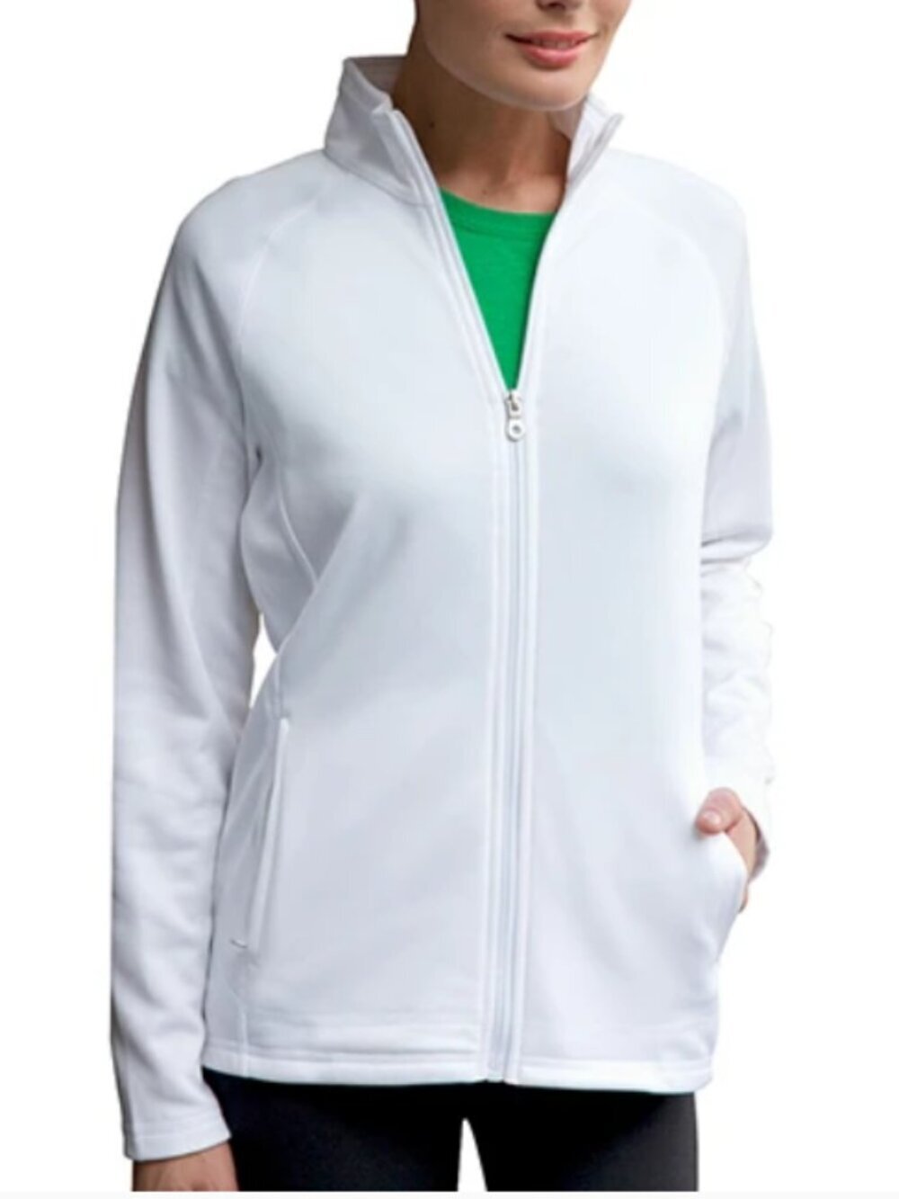 Trimark Women's Size Small Okapi Knit Jacket White Full Zip Fleece Lined Pockets